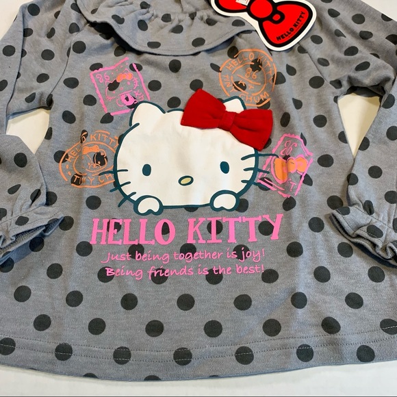 2T-3T Hello Kitty NWT Grey polka dot long sleeve shirt - Picture 2 of 5
